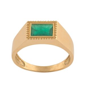 Anel Formatura Masculino Esmeralda Sintética Ouro 18k 750