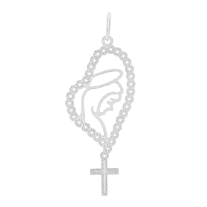 Pingente Terço Virgem Maria Pequeno Ouro Branco 18k 750