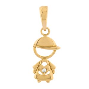 Pingente Menino de Boné Diamante Ouro 18k 750