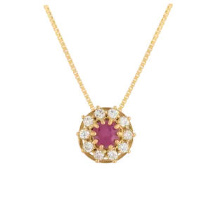 Gargantilha Redonda Rubi e Diamantes Ouro 18k 750