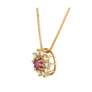 Gargantilha Redonda Rubi e Diamantes Ouro 18k 750