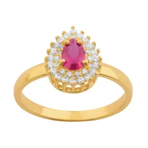 Anel Gota Zircônia Vermelha e Incolor Ouro 18k 750