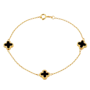 Pulseira Trevos Ônix Negro Ouro 18k 750